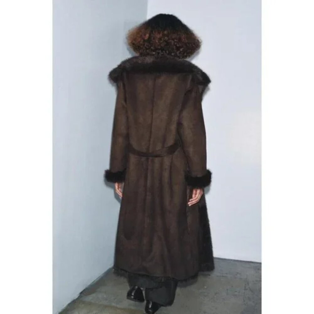 ZARA BELTED FAUX FUR COAT ZW COLLECTION - Picture 4 of 9